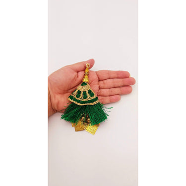 Green Tassels With Gold Beads, Beaded Tassels With Green and Gold Embroidery, Traditional Indian Latkan